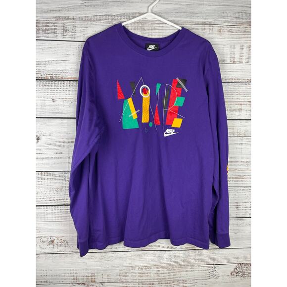 Nike Men’s XLarge Long Sleeve Purple Graphic Tshirt Textured 90s Y2K Retro - Picture 1 of 9